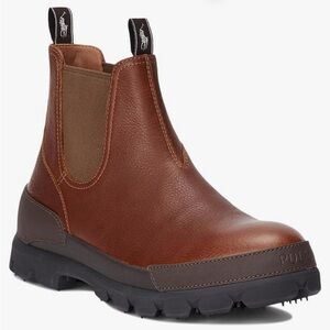 NWT Polo Ralph Lauren Men's Brown Hammered Leather Chelsea Boots